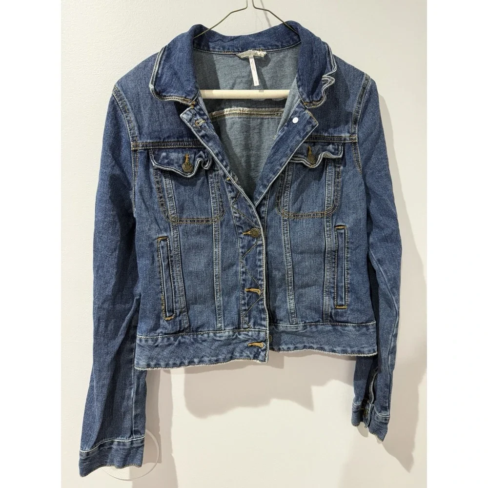 Free People Rumors Denim Jean Jacket Blue WOMEN SZ S
